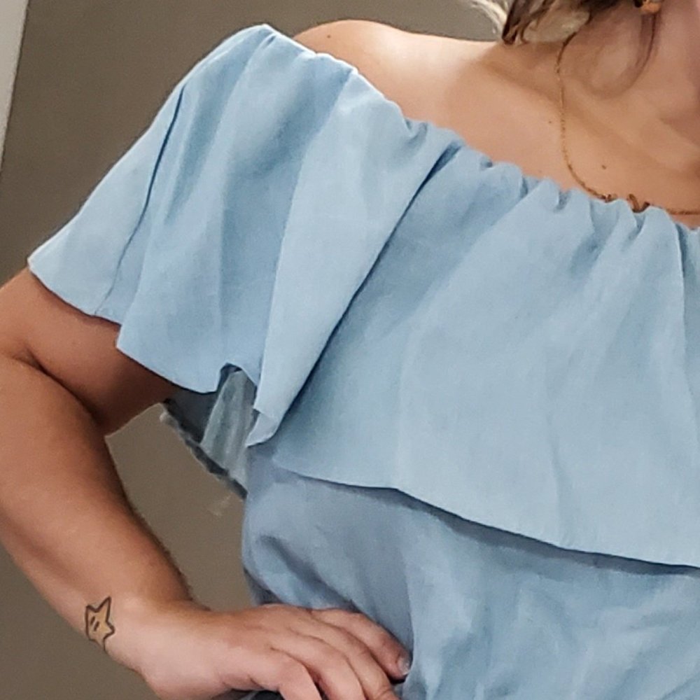 NWOT Plus Denim Off the Shoulder Jumpsuit - Picture 5 of 6